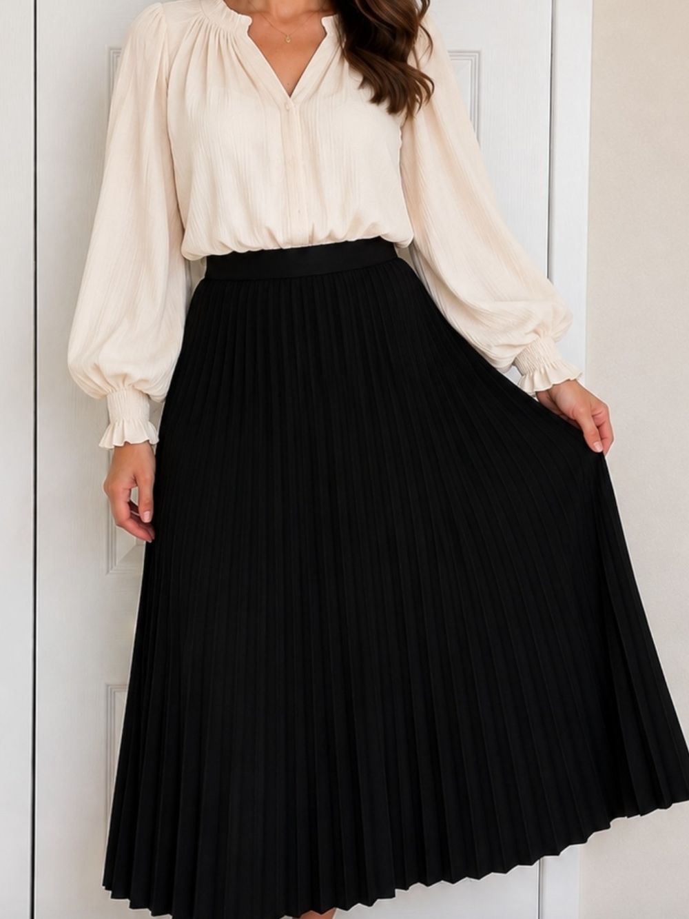 Lilysilk Elegant Dark Blue  Pleated Midi Skirt — Women's Classic A-Line